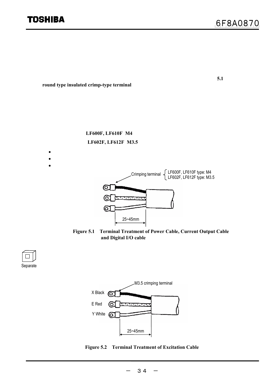 4 wiring 5.4.1 terminal treatment of cables, 2) excitation cable | Toshiba LF414 User Manual | Page 35 / 58