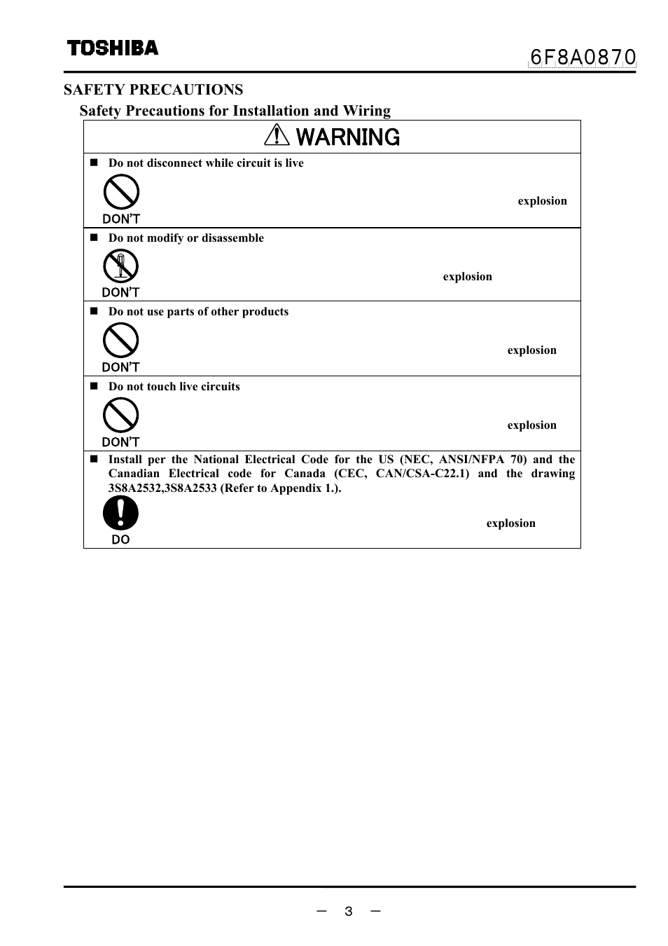 Safety precautions, Warning | Toshiba LF414 User Manual | Page 4 / 58