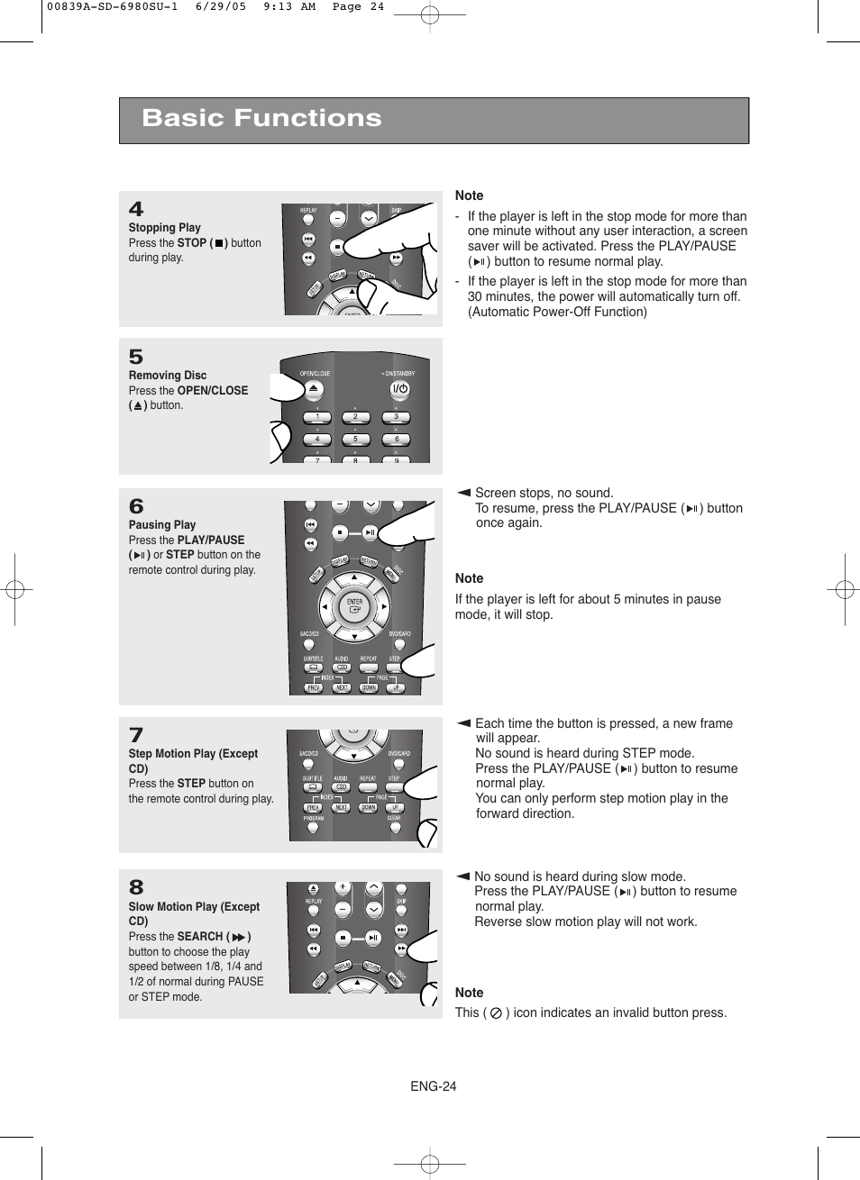 Basic functions | Toshiba SD-6980SU User Manual | Page 24 / 76