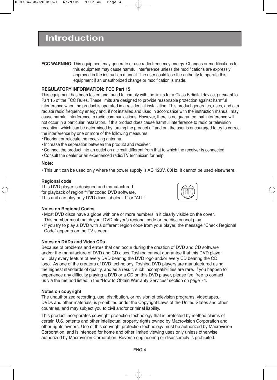 Introduction | Toshiba SD-6980SU User Manual | Page 4 / 76