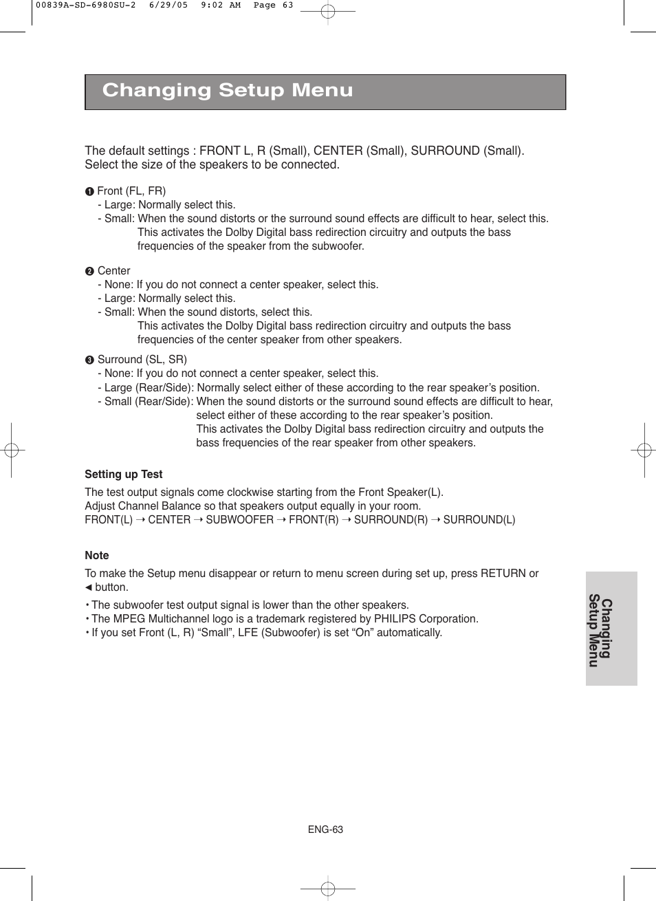 Changing setup menu | Toshiba SD-6980SU User Manual | Page 63 / 76