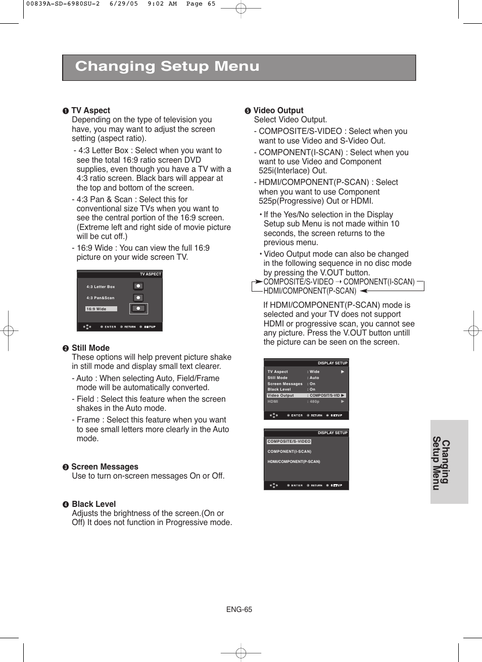 Changing setup menu | Toshiba SD-6980SU User Manual | Page 65 / 76