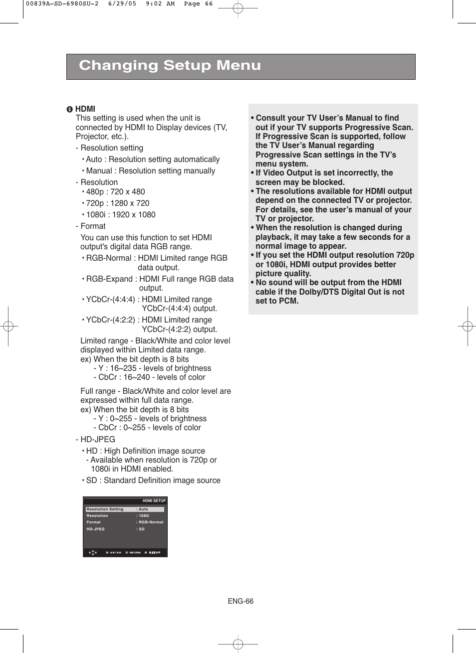 Changing setup menu | Toshiba SD-6980SU User Manual | Page 66 / 76