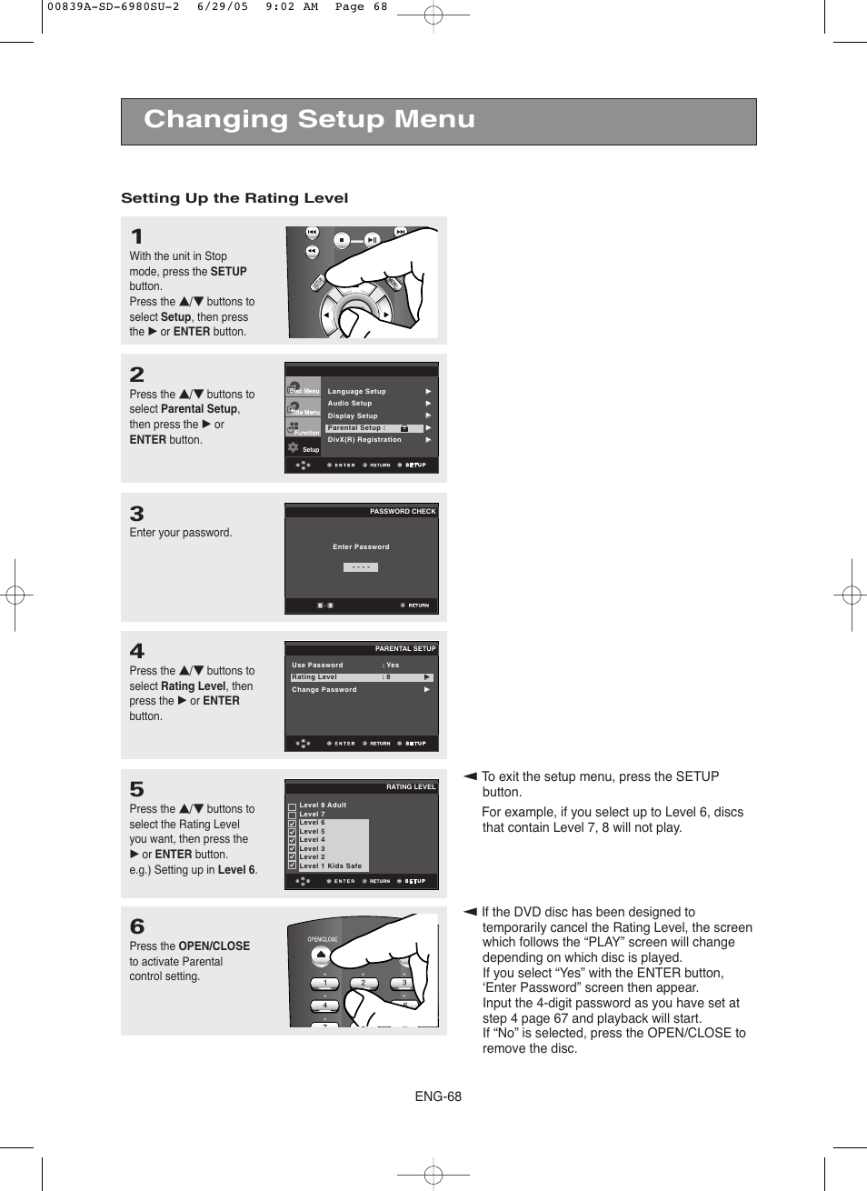 Changing setup menu | Toshiba SD-6980SU User Manual | Page 68 / 76