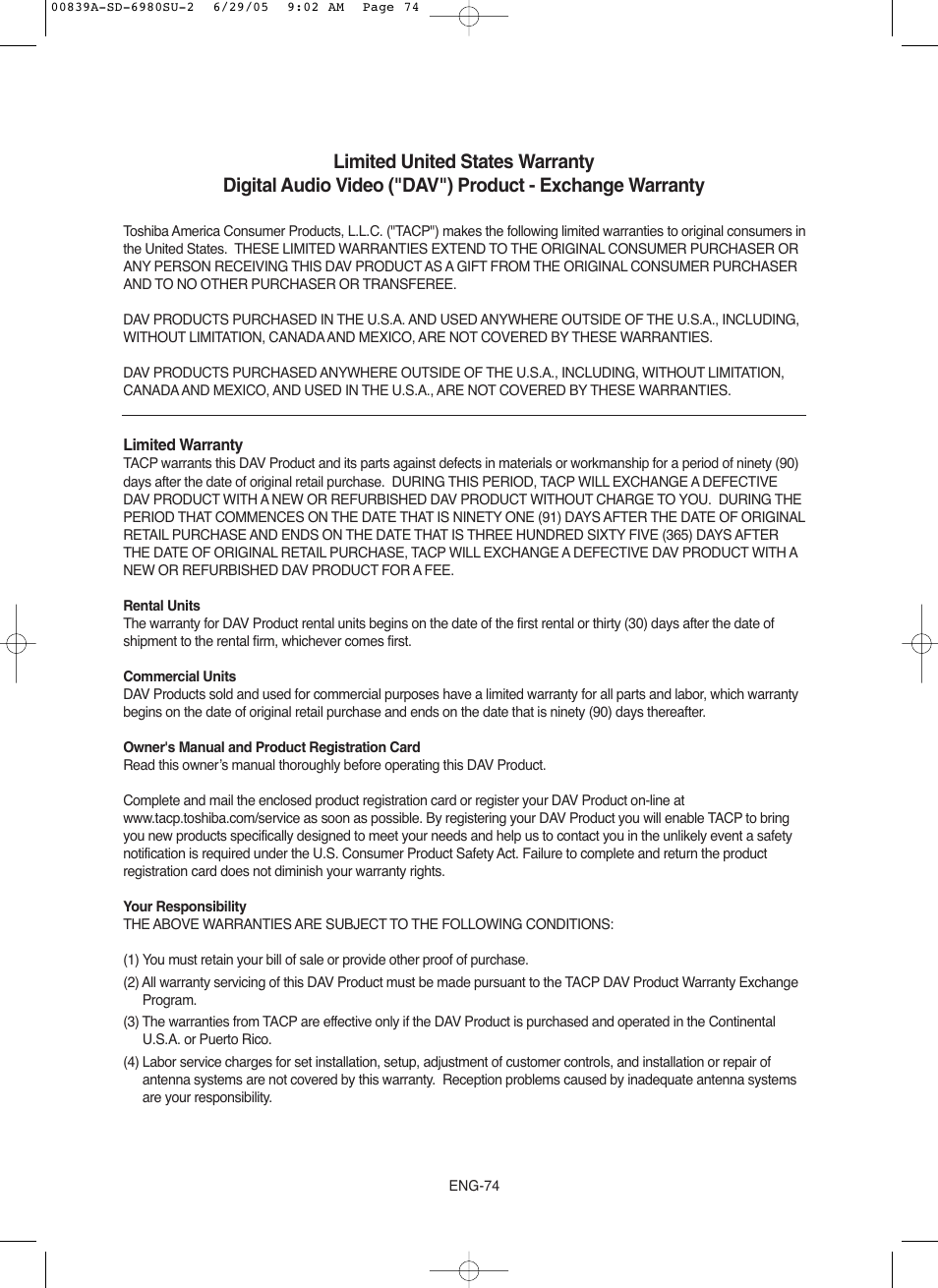 Toshiba SD-6980SU User Manual | Page 74 / 76