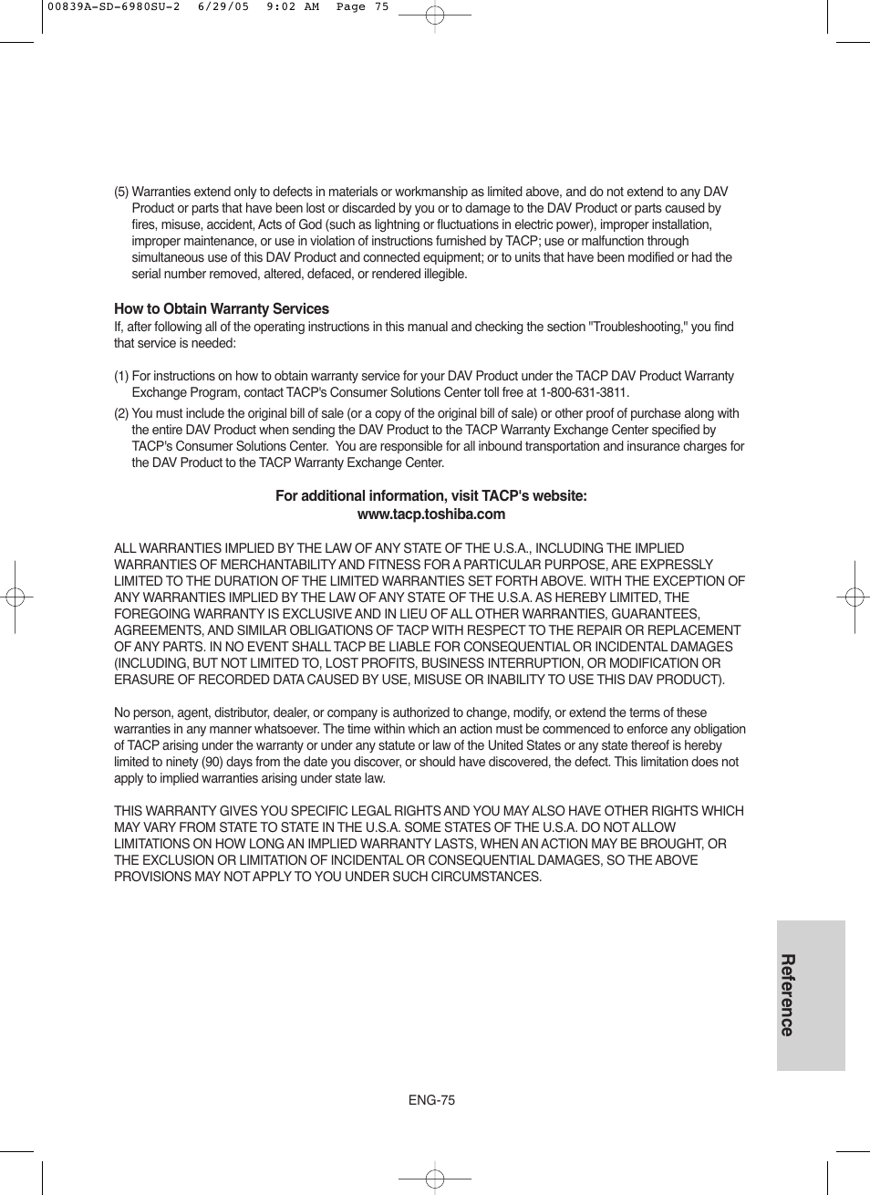 Reference | Toshiba SD-6980SU User Manual | Page 75 / 76