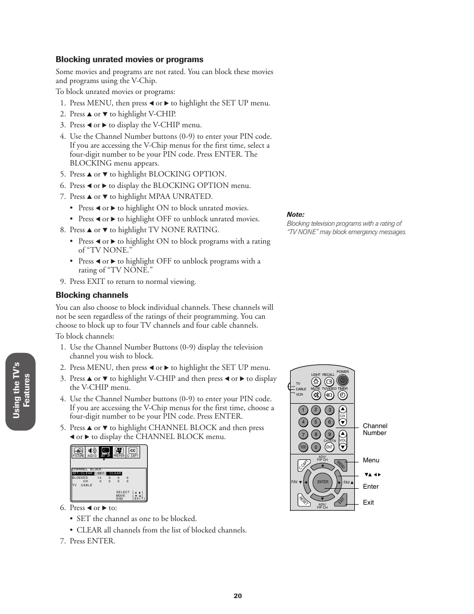 Blocking channels, Press | Toshiba CN27V71 User Manual | Page 26 / 43