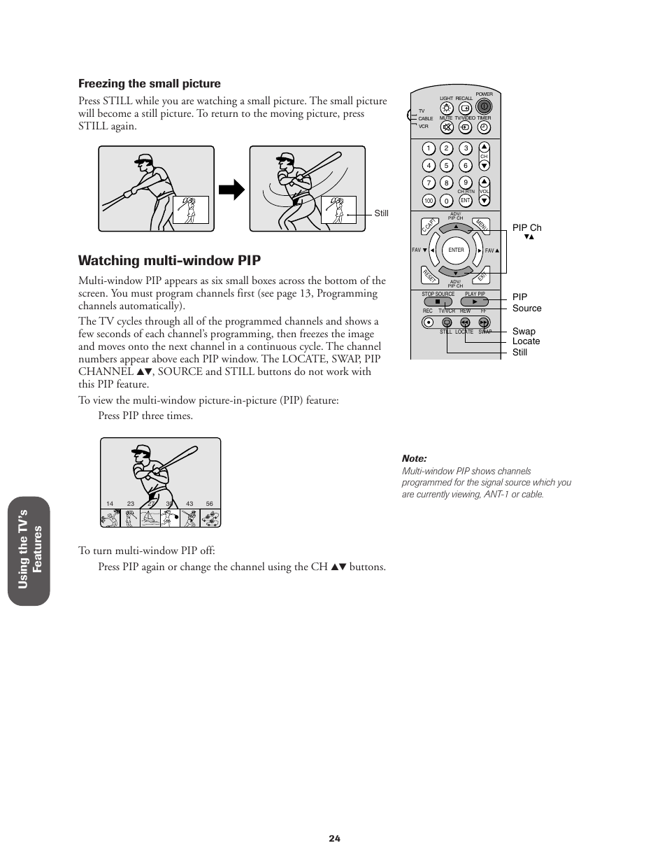 Watching multi-window pip, Buttons | Toshiba CN27V71 User Manual | Page 30 / 43