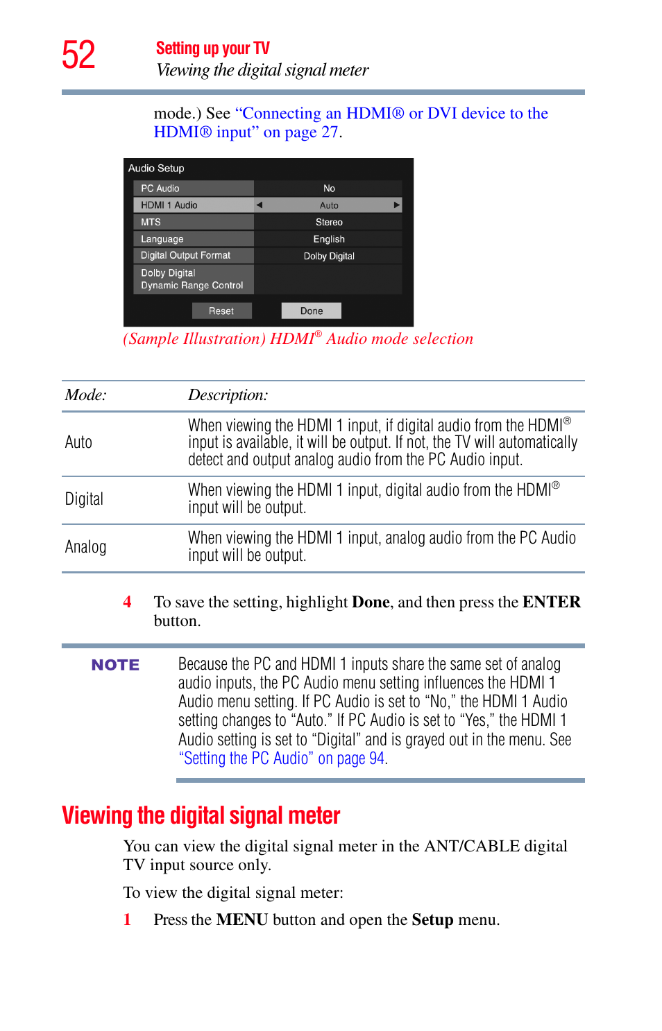 Viewing the digital signal meter | Toshiba Integrated High Definition LED Television 50L2200U User Manual | Page 52 / 131