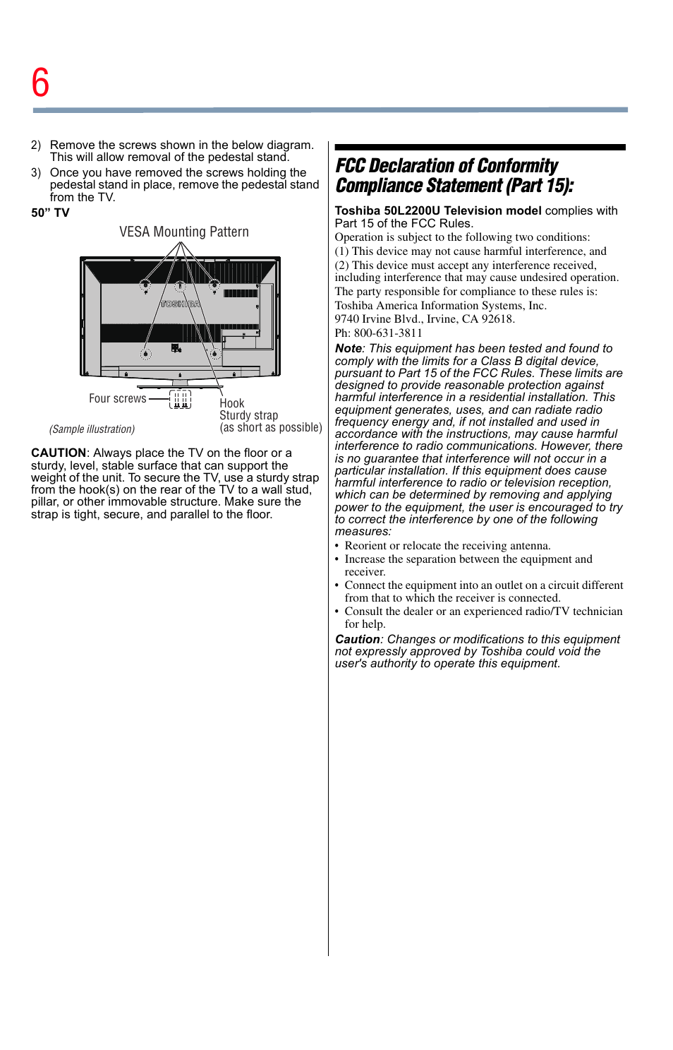 Toshiba Integrated High Definition LED Television 50L2200U User Manual | Page 6 / 131