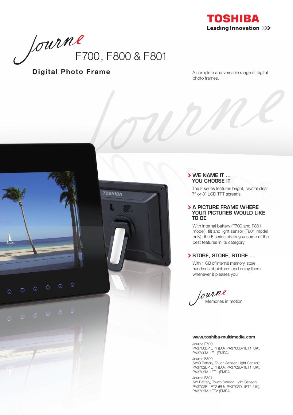 Toshiba JOURNE F801 User Manual | 2 pages