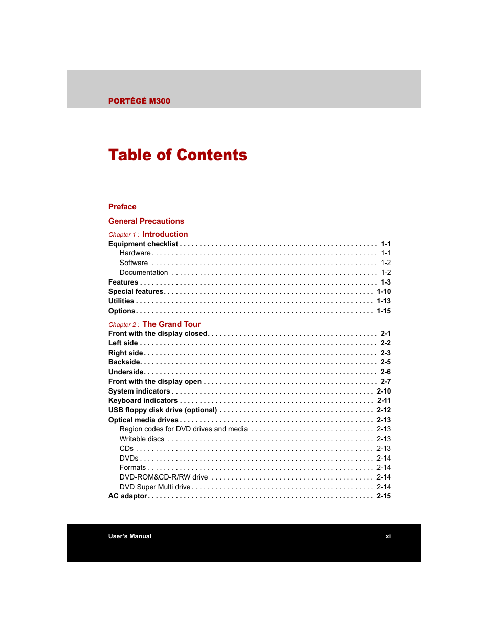 Toshiba M300 User Manual | Page 11 / 218