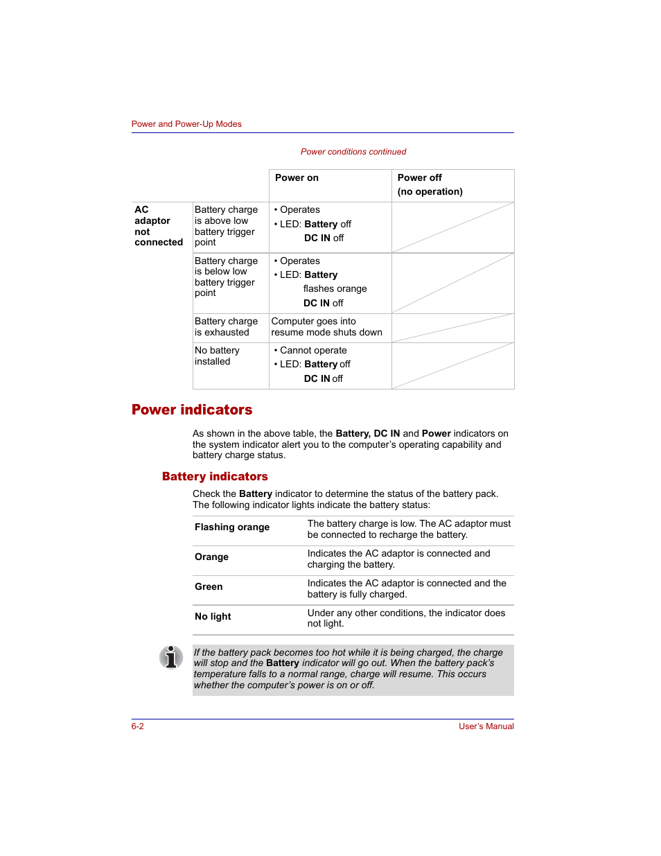 Power indicators, Battery indicators, Power indicators -2 | Battery indicators -2 | Toshiba M300 User Manual | Page 110 / 218