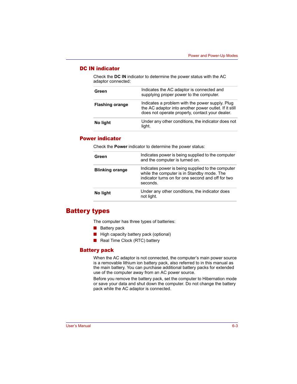 Dc in indicator, Power indicator, Battery types | Battery pack, Dc in indicator -3 power indicator -3, Battery types -3, Battery pack -3, To the | Toshiba M300 User Manual | Page 111 / 218