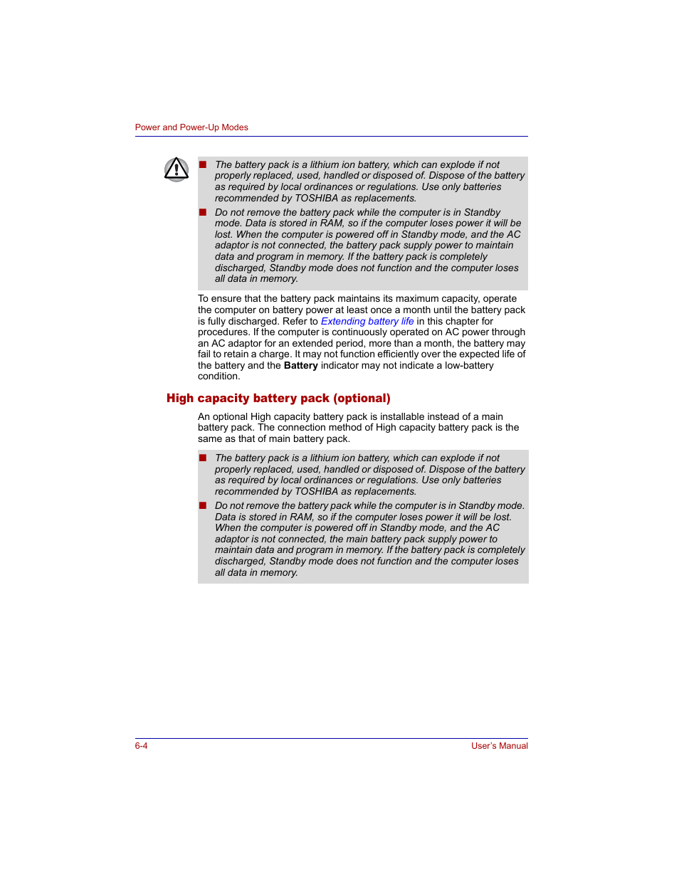 High capacity battery pack (optional), High capacity battery pack (optional) -4 | Toshiba M300 User Manual | Page 112 / 218