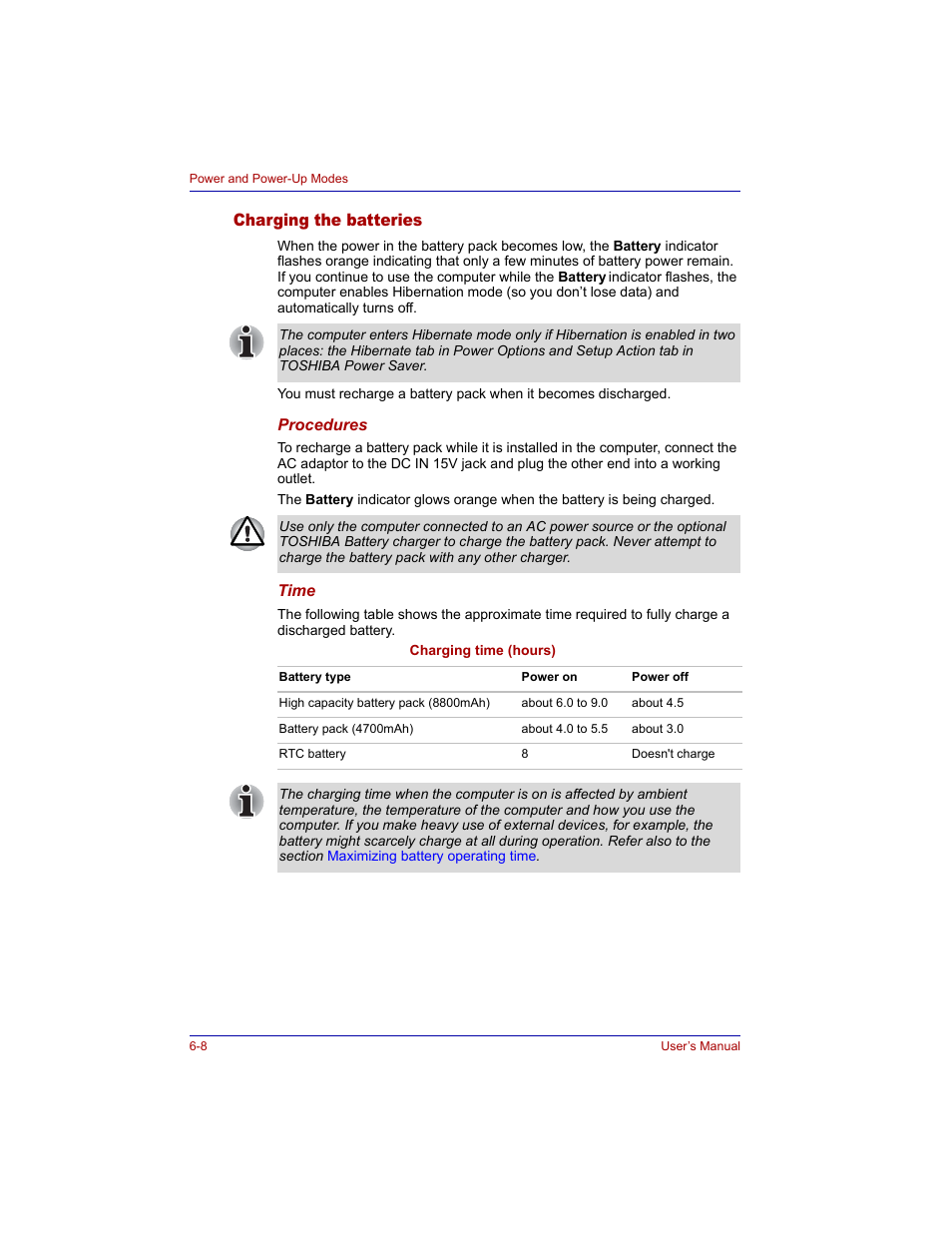 Charging the batteries, Charging the batteries -8 | Toshiba M300 User Manual | Page 116 / 218