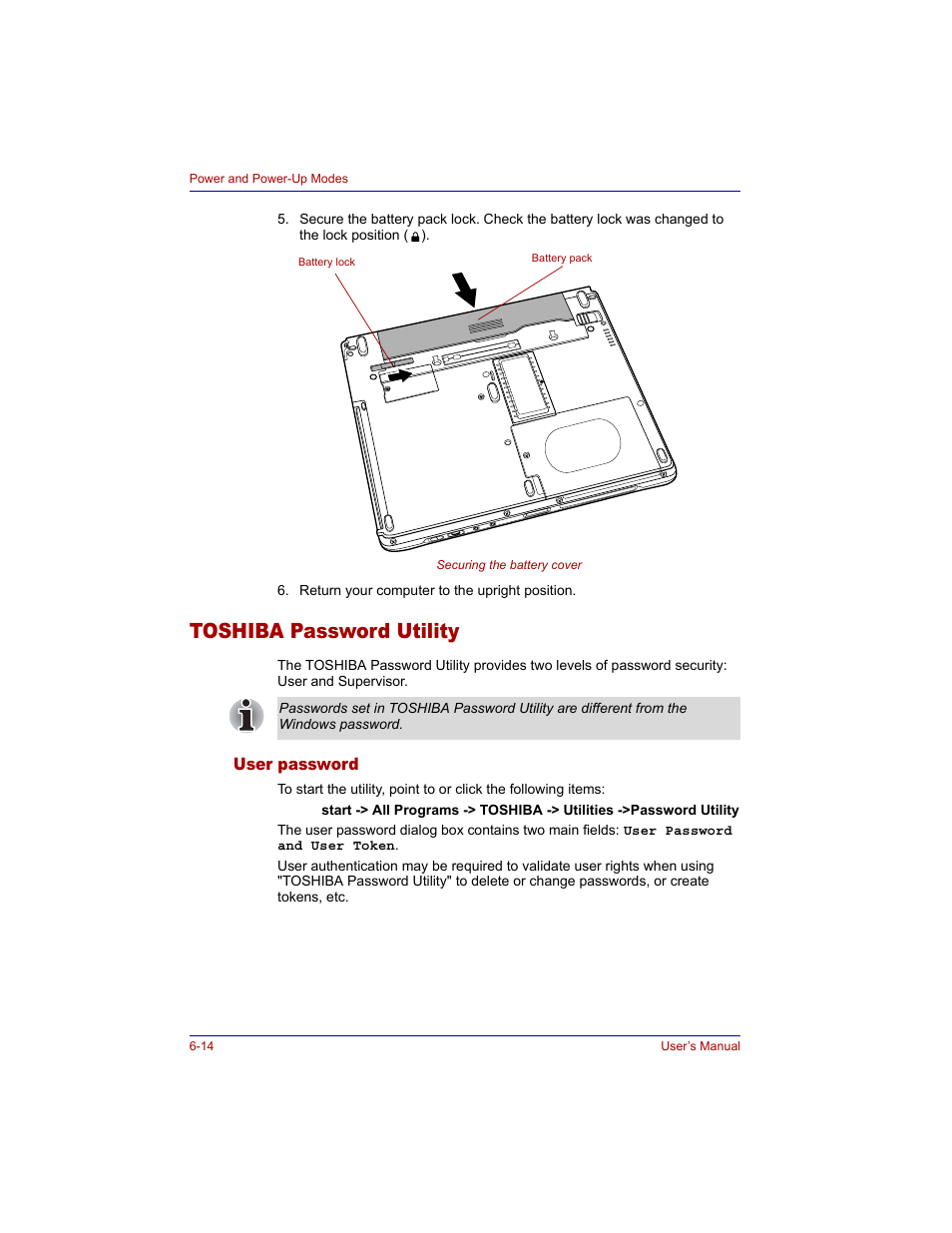 Toshiba password utility, User password, Toshiba password utility -14 | User password -14 | Toshiba M300 User Manual | Page 122 / 218