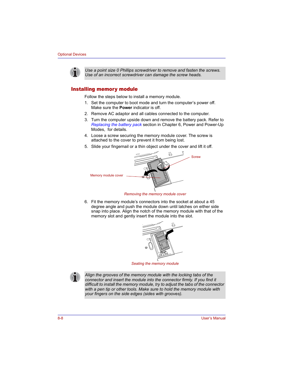 Installing memory module, Installing memory module -8 | Toshiba M300 User Manual | Page 142 / 218