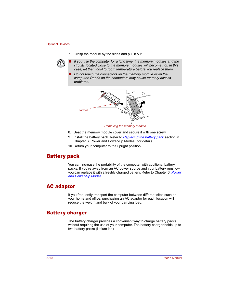 Battery pack, Ac adaptor, Battery charger | Toshiba M300 User Manual | Page 144 / 218