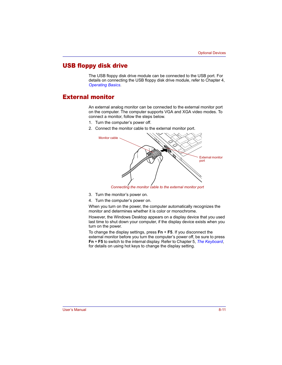 Usb floppy disk drive, External monitor, Usb floppy disk drive -11 external monitor -11 | Toshiba M300 User Manual | Page 145 / 218