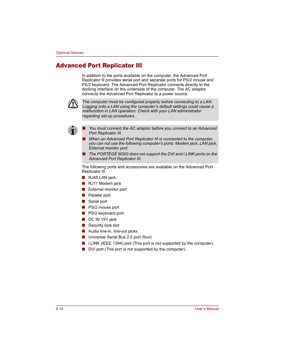 Advanced port replicator iil, Advanced port replicator iil -14 | Toshiba M300 User Manual | Page 148 / 218