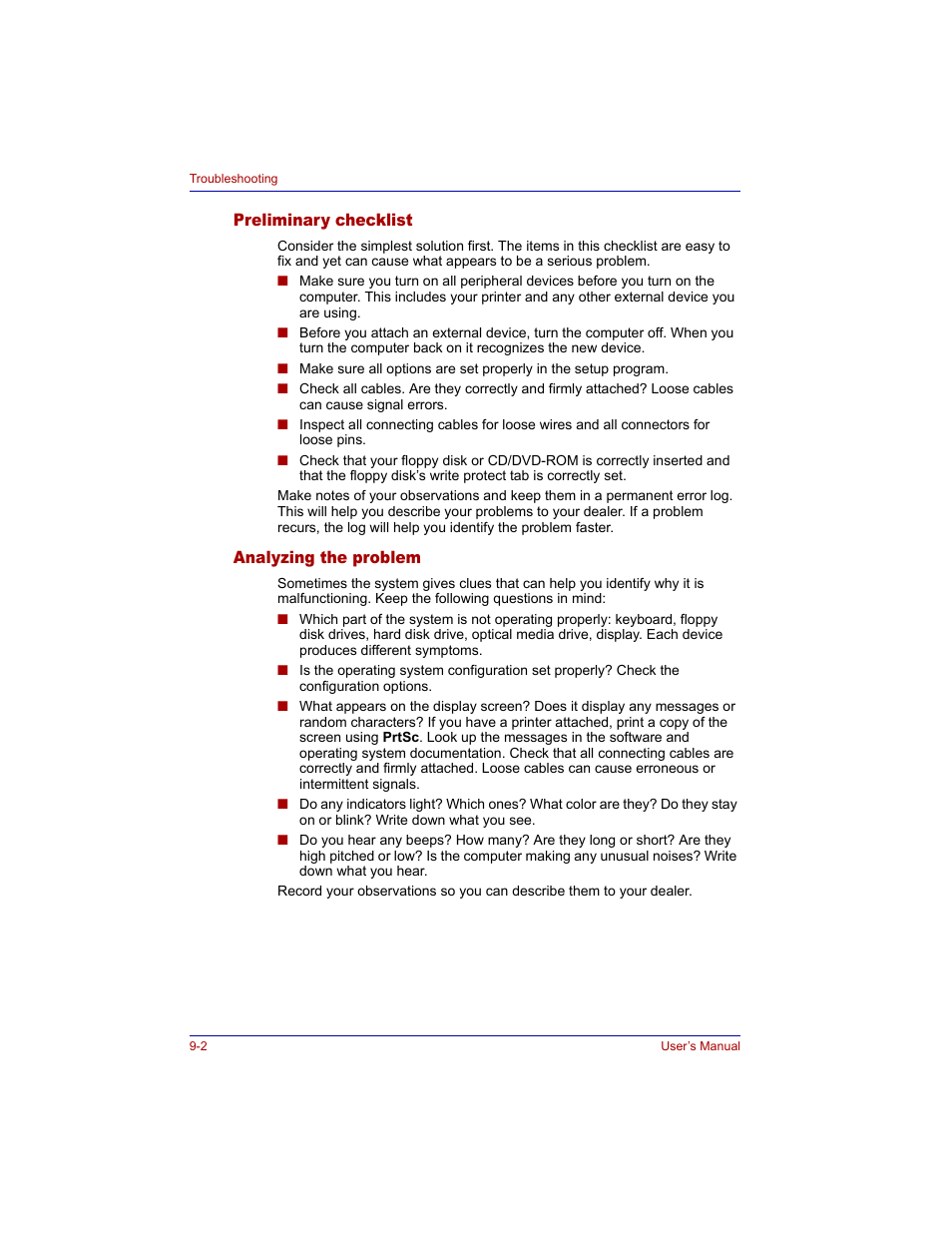 Preliminary checklist, Analyzing the problem, Preliminary checklist -2 analyzing the problem -2 | Toshiba M300 User Manual | Page 152 / 218