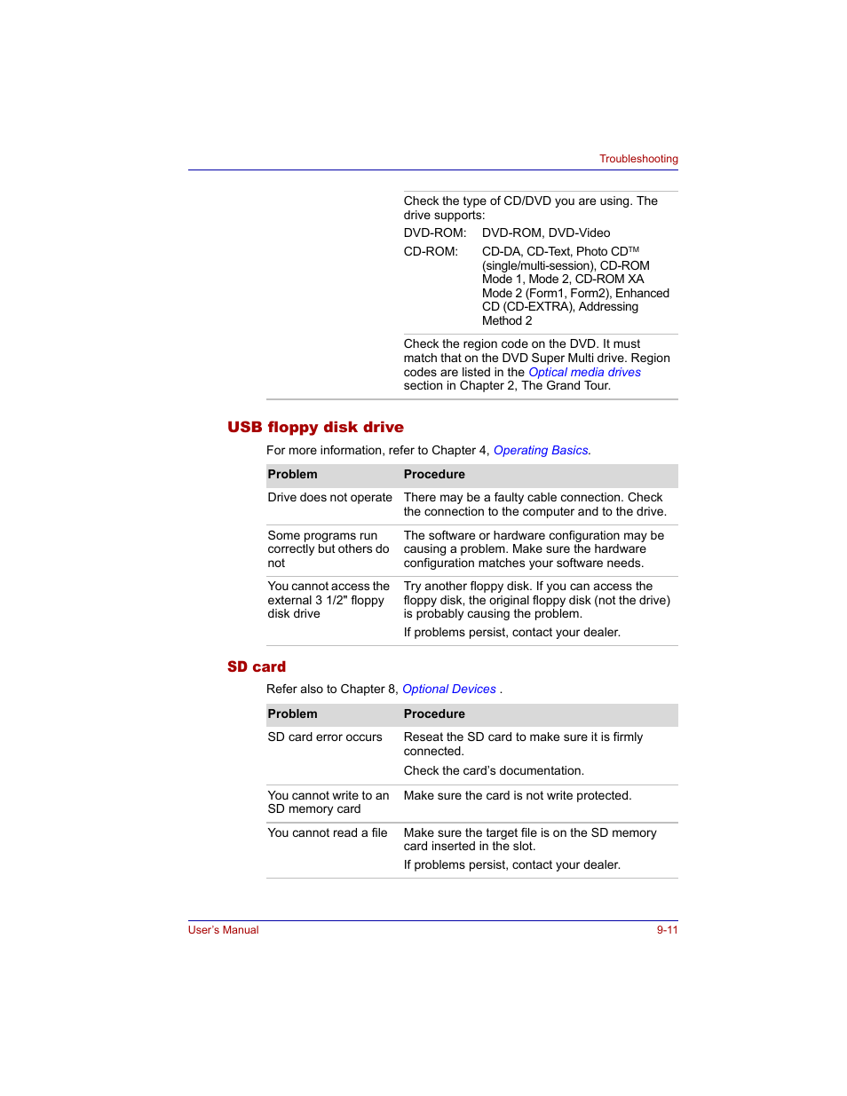 Usb floppy disk drive, Sd card, Usb floppy disk drive -11 sd card -11 | Toshiba M300 User Manual | Page 161 / 218