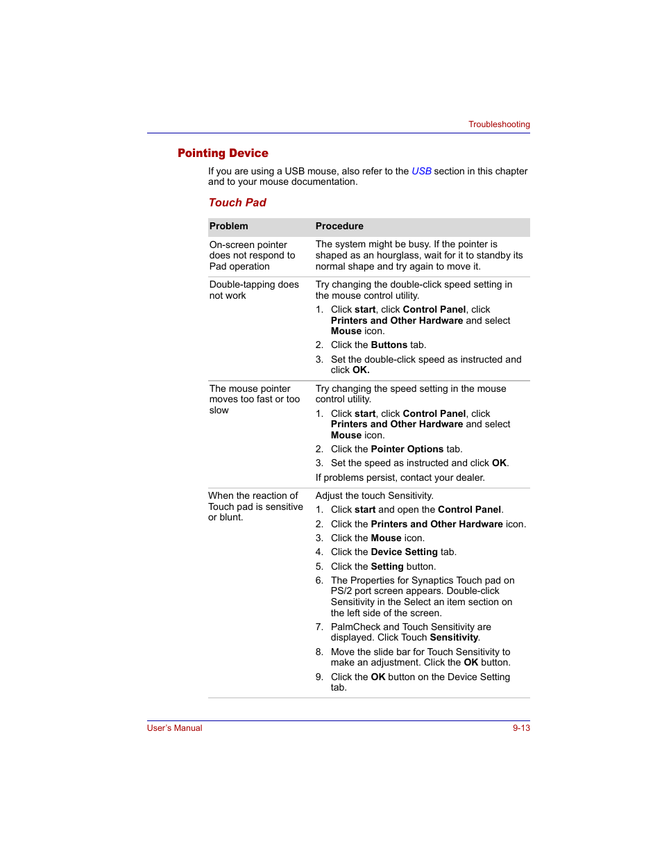 Pointing device, Pointing device -13 | Toshiba M300 User Manual | Page 163 / 218