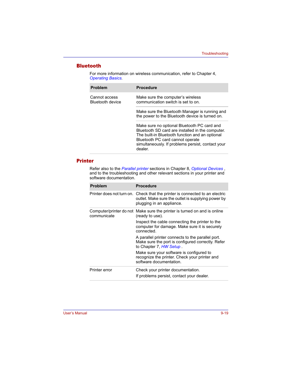 Bluetooth, Printer, Bluetooth -19 printer -19 | Toshiba M300 User Manual | Page 169 / 218