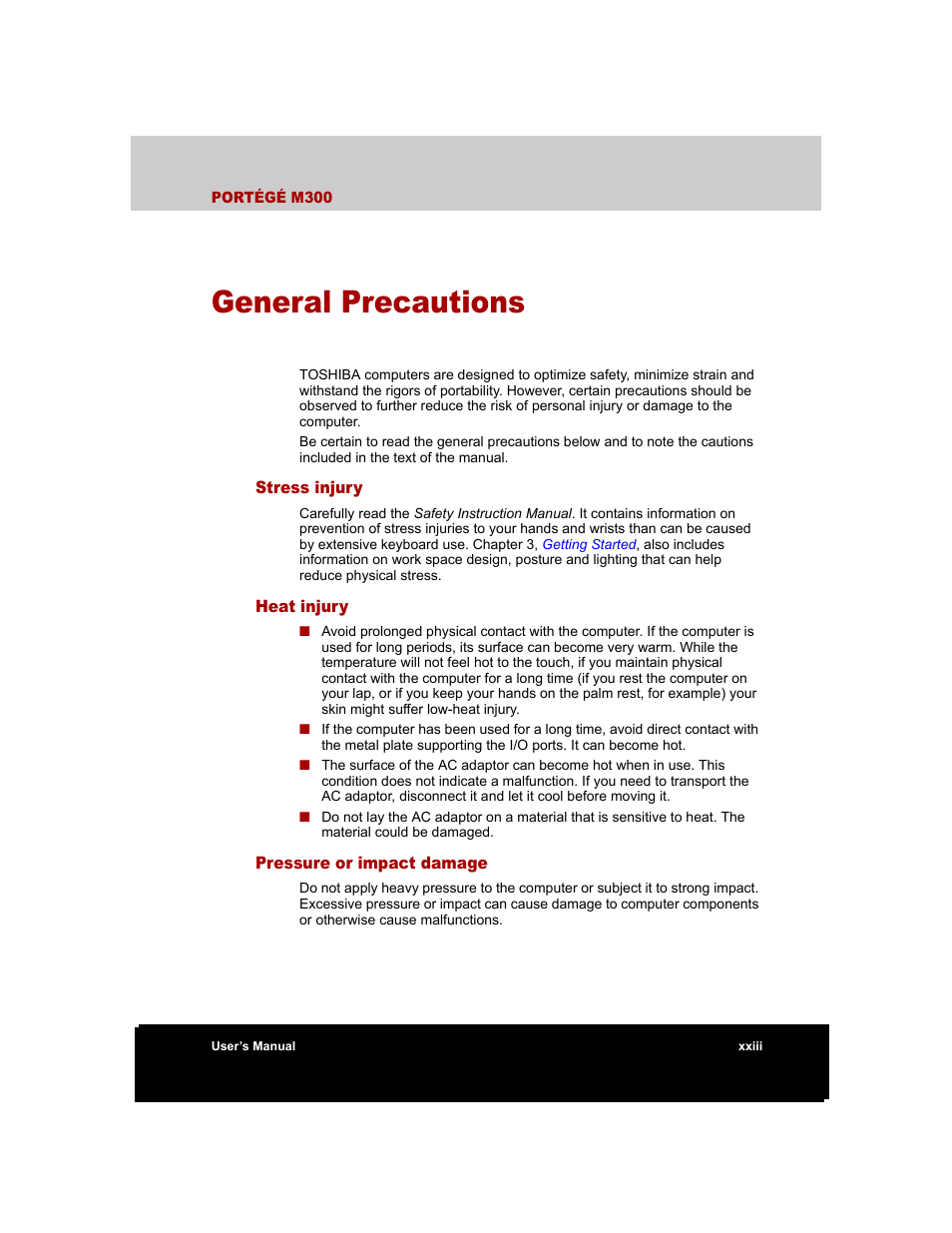 General precautions | Toshiba M300 User Manual | Page 23 / 218