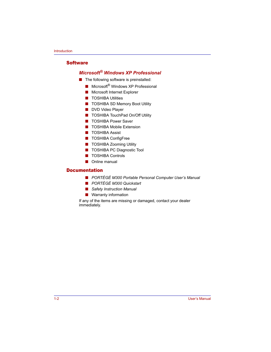 Software, Documentation, Software -2 documentation -2 | Toshiba M300 User Manual | Page 26 / 218