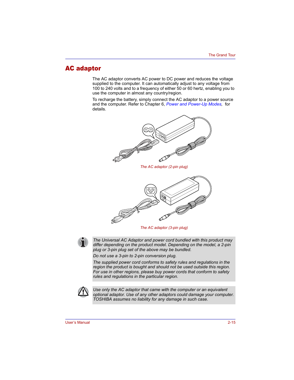 Ac adaptor, Ac adaptor -15 | Toshiba M300 User Manual | Page 55 / 218