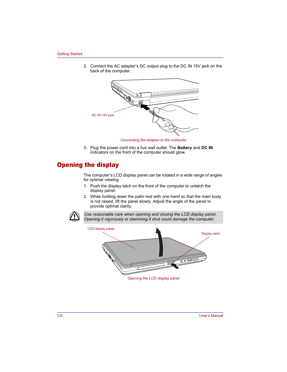 Opening the display, Opening the display -6 | Toshiba M300 User Manual | Page 62 / 218