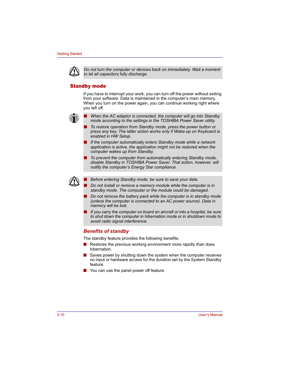 Standby mode, Standby mode -10 | Toshiba M300 User Manual | Page 66 / 218