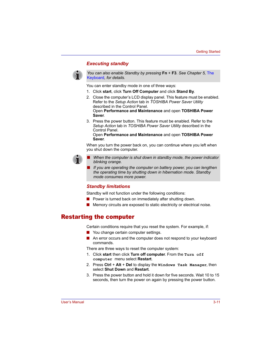 Restarting the computer, Restarting the computer -11 | Toshiba M300 User Manual | Page 67 / 218