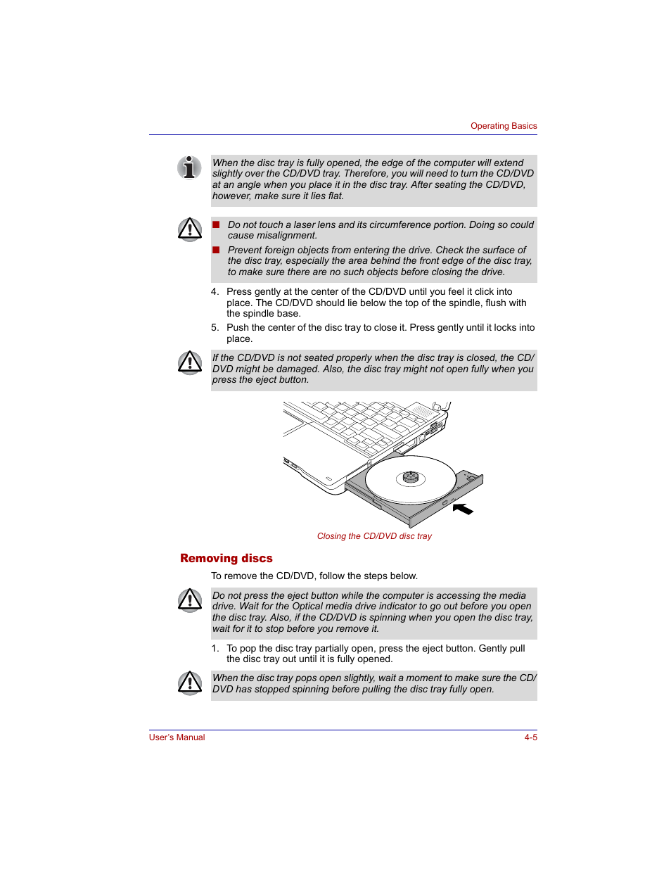 Removing discs, Removing discs -5 | Toshiba M300 User Manual | Page 75 / 218