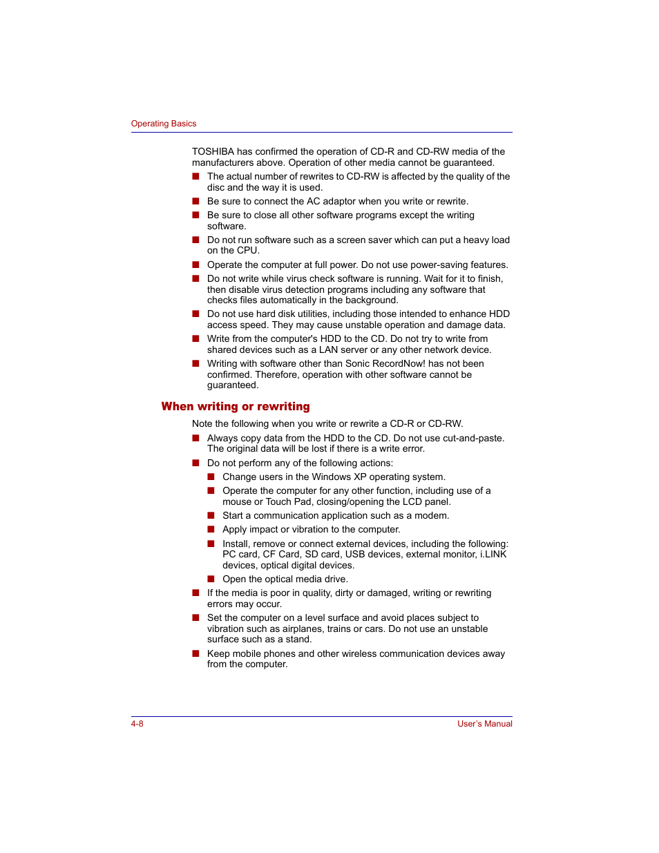 When writing or rewriting, When writing or rewriting -8 | Toshiba M300 User Manual | Page 78 / 218