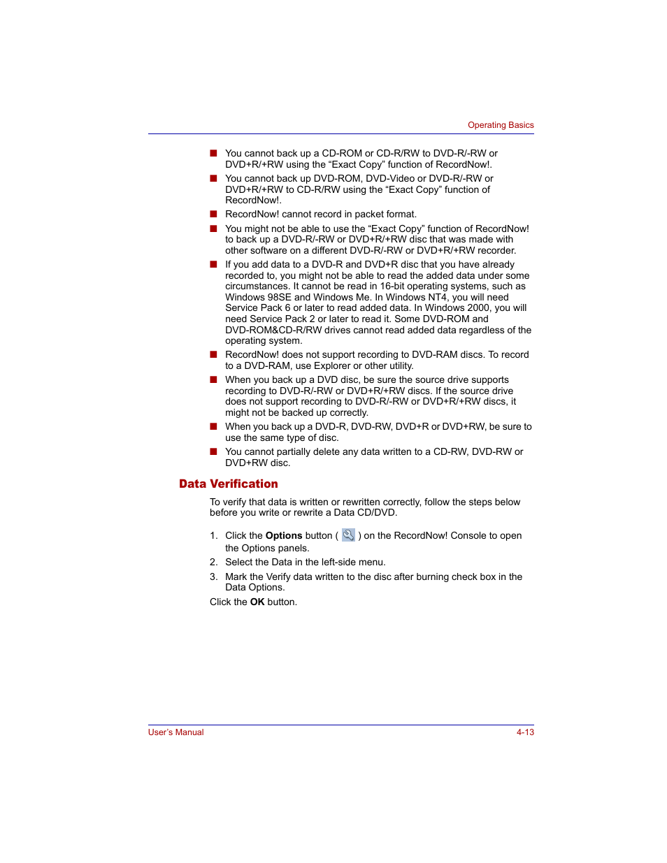 Data verification, Data verification -13 | Toshiba M300 User Manual | Page 83 / 218