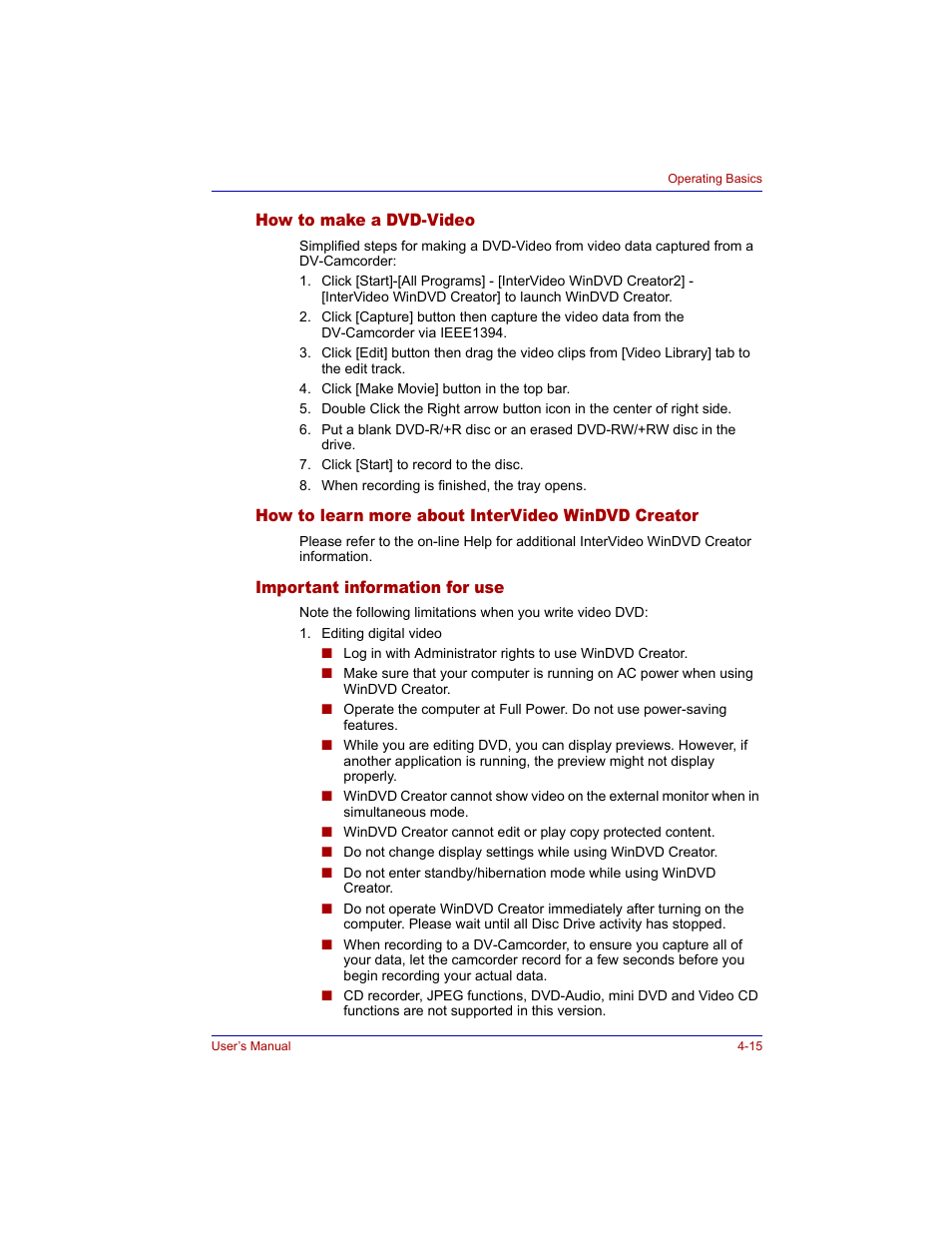 How to make a dvd-video, How to learn more about intervideo windvd creator, Important information for use | Toshiba M300 User Manual | Page 85 / 218