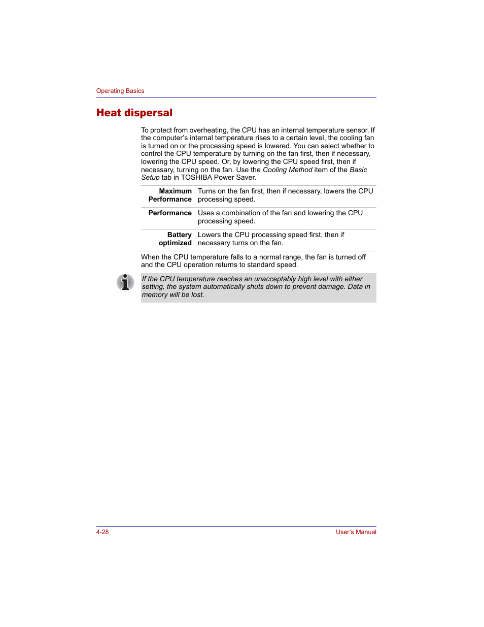 Heat dispersal, Heat dispersal -28 | Toshiba M300 User Manual | Page 98 / 218