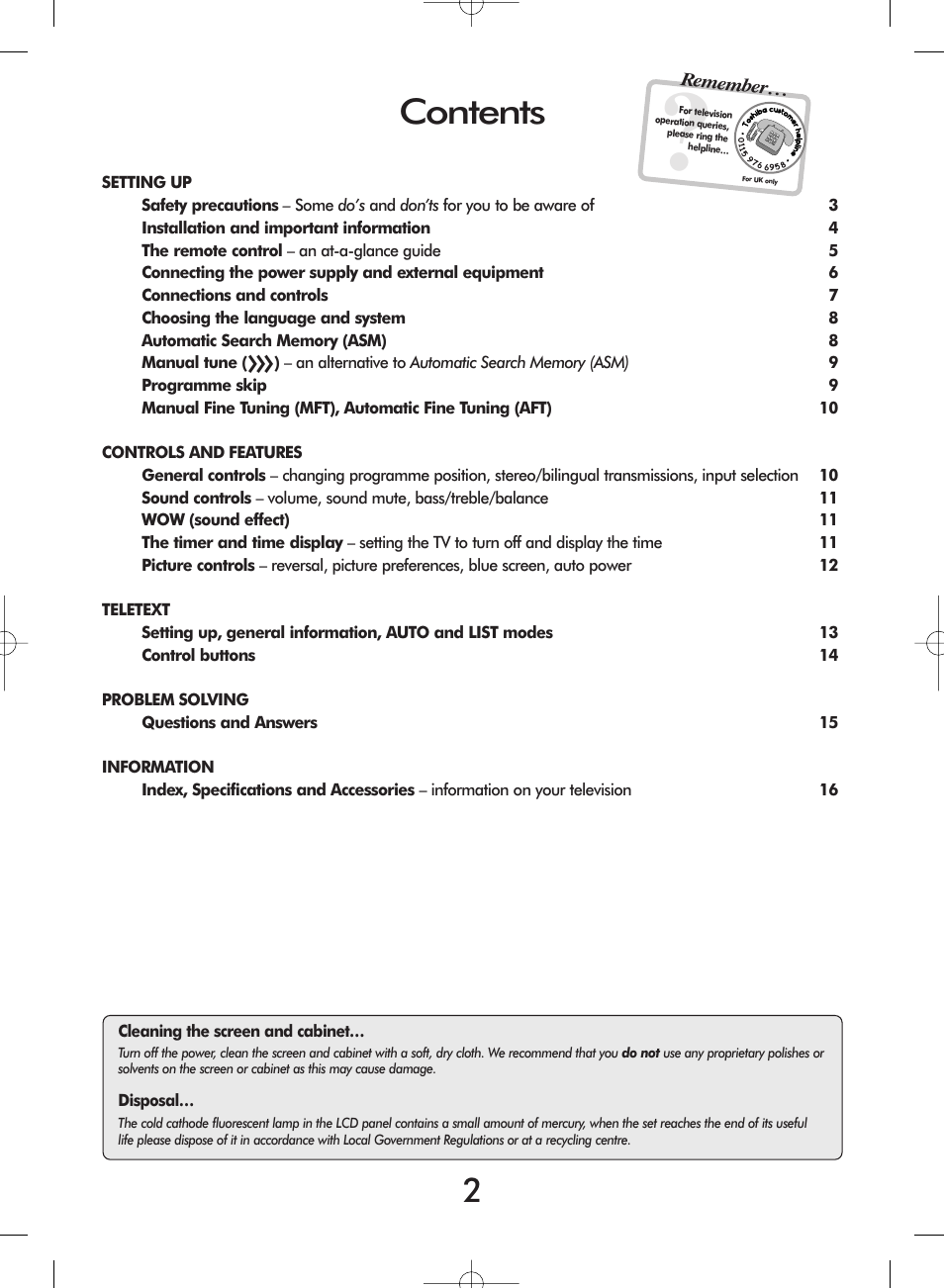 Toshiba 20VL43 User Manual | Page 2 / 16