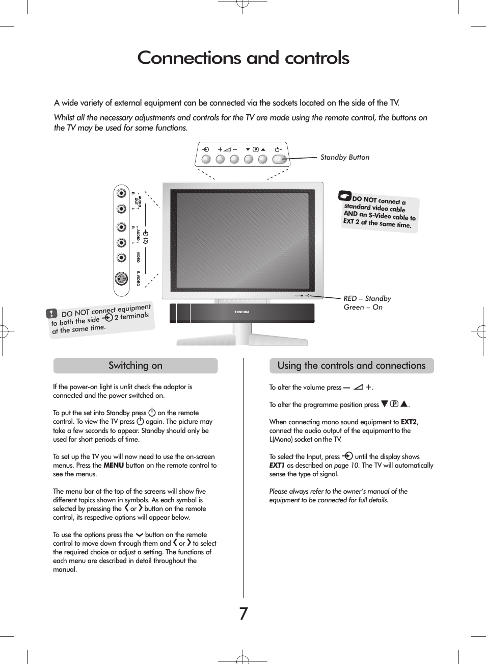 Connections and controls | Toshiba 20VL43 User Manual | Page 7 / 16