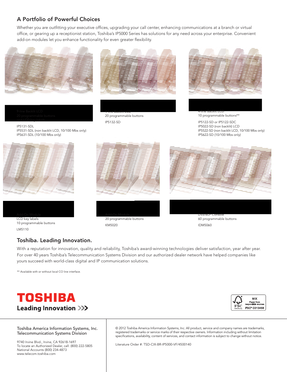 A portfolio of powerful choices, Toshiba. leading innovation | Toshiba IP Telephone User Manual | Page 4 / 4