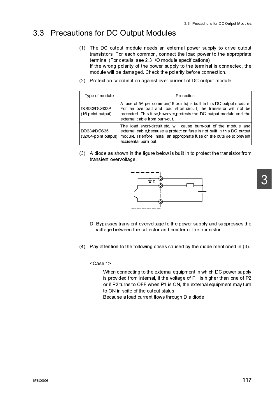 3 precautions for dc output modules | Toshiba SX 2000 User Manual | Page 134 / 181