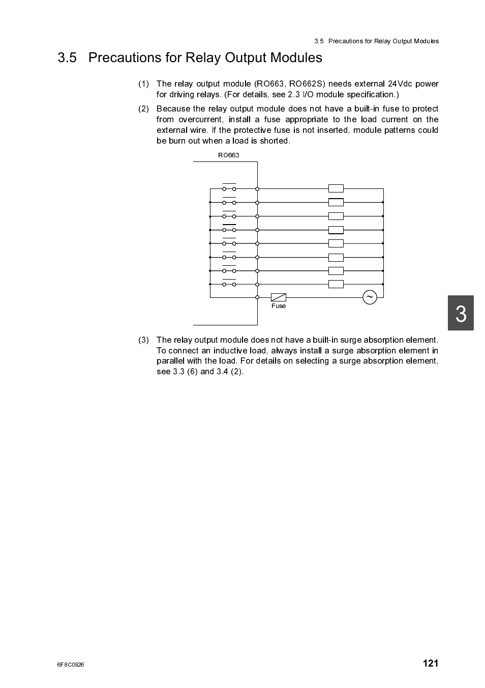 5 precautions for relay output modules, Precautions for dc output modules | Toshiba SX 2000 User Manual | Page 138 / 181