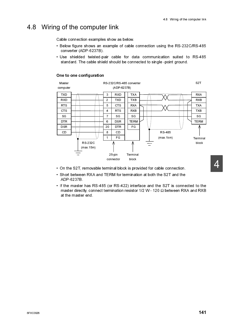 8 wiring of the computer link, One to one configuration | Toshiba SX 2000 User Manual | Page 158 / 181