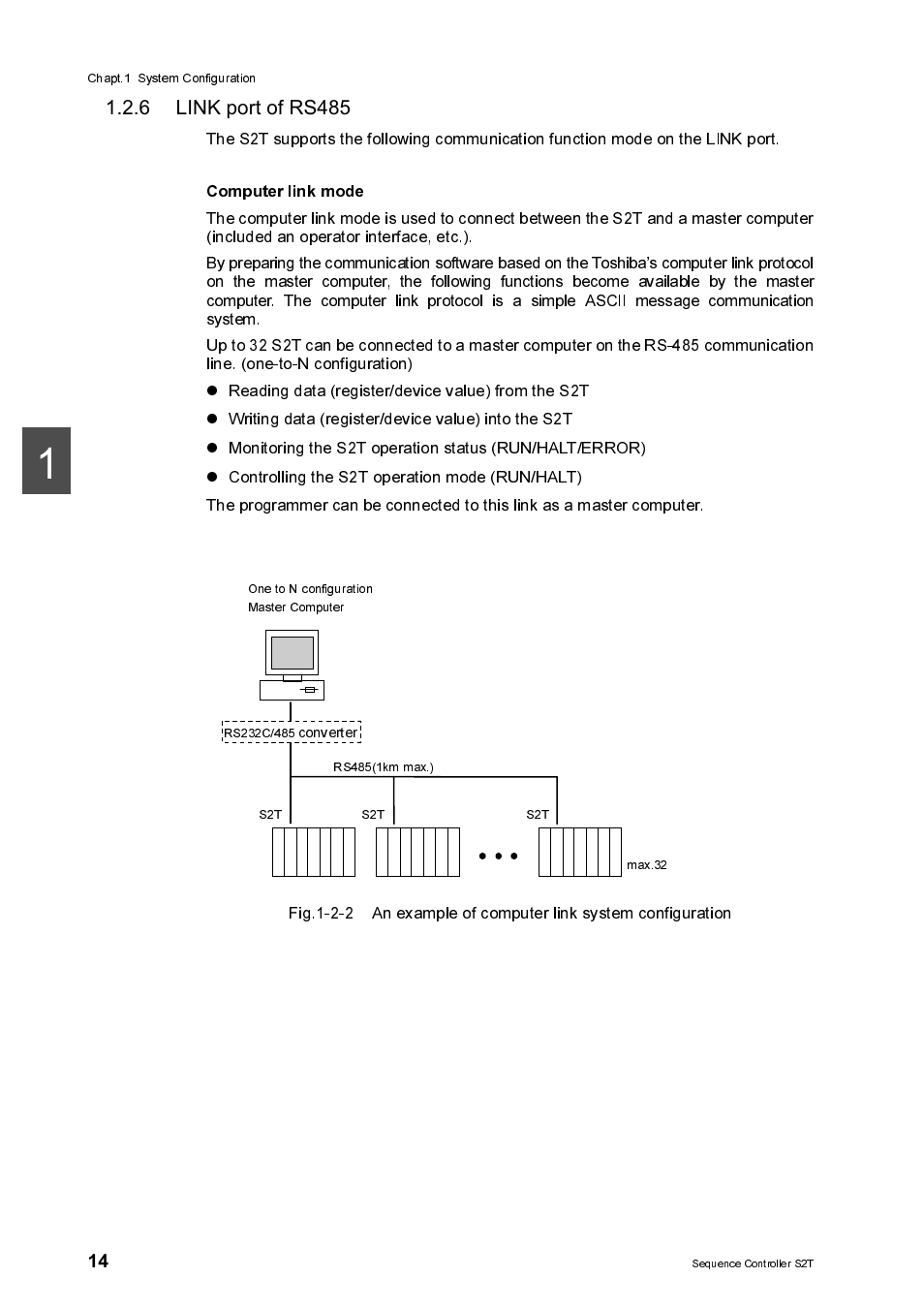 6 link port of rs485, Computer link mode, Link port of rs485 | Toshiba SX 2000 User Manual | Page 31 / 181