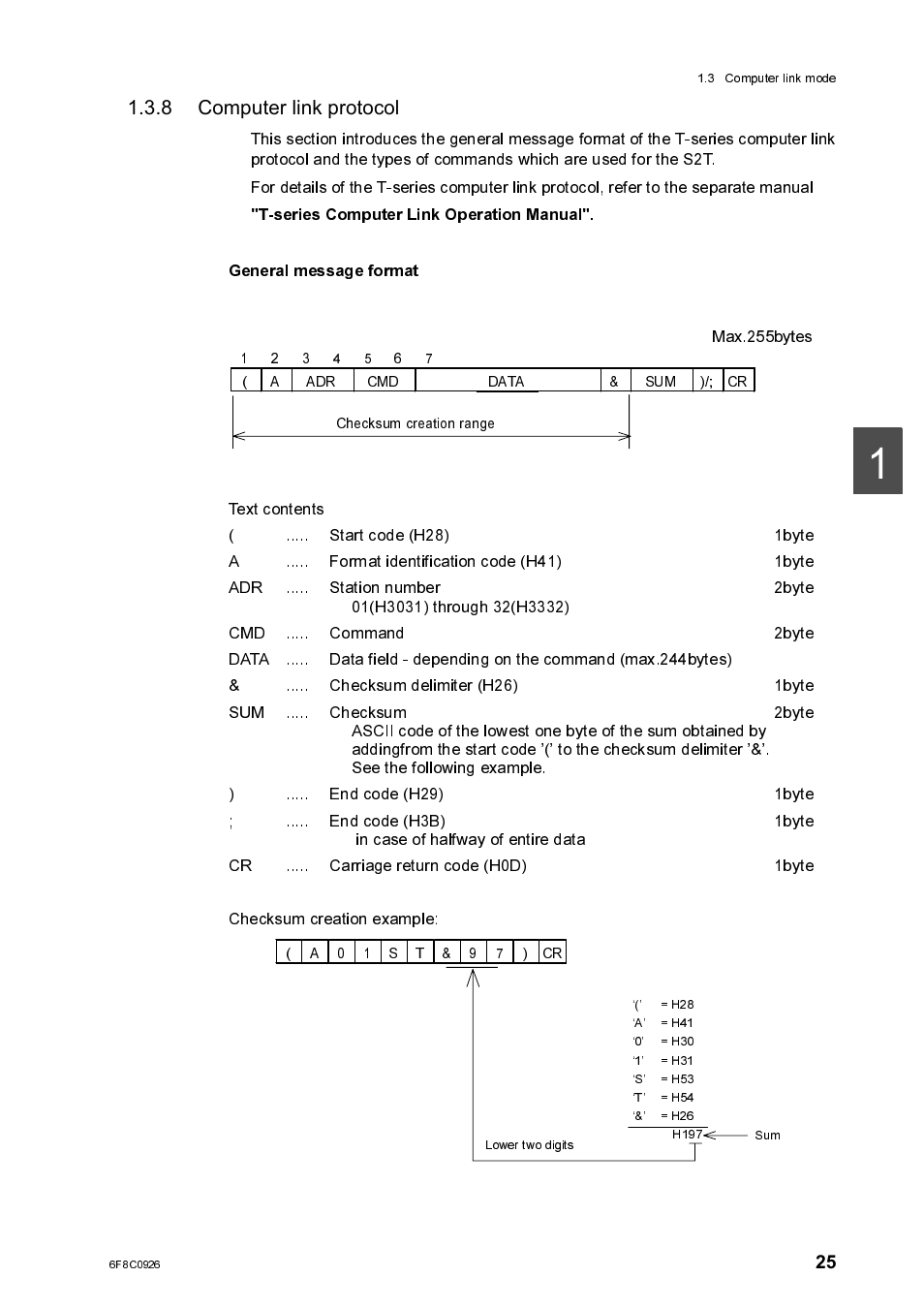 8 computer link protocol, Generai message format, Computer link protocol | Toshiba SX 2000 User Manual | Page 42 / 181