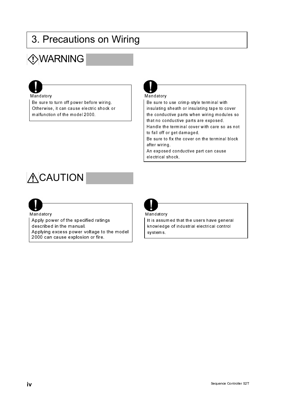 Precautions on wiring <!>warning, Acaution | Toshiba SX 2000 User Manual | Page 5 / 181