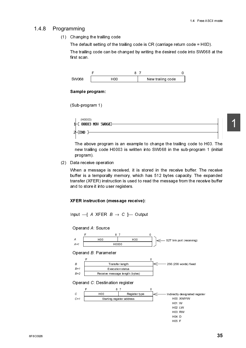 8 programming, Sample program, Xfer instruction (message receive) | Programming, Gg0g3 mgu sugggt, [end | Toshiba SX 2000 User Manual | Page 52 / 181